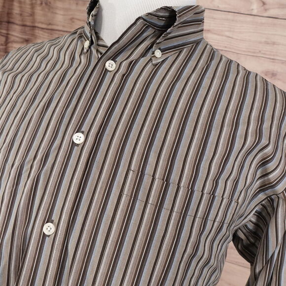 ROUNDTREE & YORKE CLASSICS LONG SLEEVE STRIPED BUTTON DOWN SHIRT MENS SZ L - Picture 2 of 7